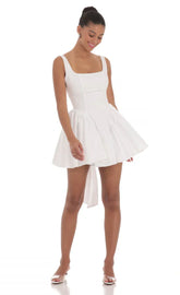 Open Back Flare Dress in White