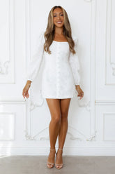 Picnic Perfection Long Sleeve Mini Dress White