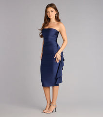 Evening Smooth Strapless Sash Midi Dress