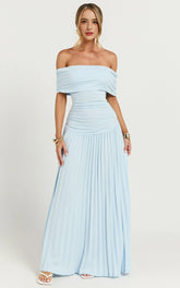 Off The Shoulder Maxi Shift Dress in Soft Blue