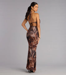 Bold And Sleek Abstract Animal Print Maxi Dress