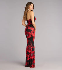 Christen Floral Rhinestone Mesh Formal Dress