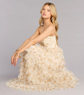 Milena Floral Mesh Ruffle A-Line Gown