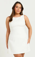Freddie Mini Dress - Boat Neck Fit and Flare Dress in White