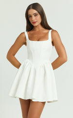 Aimee Scoop Neck Corset Mini Dress – Draped White Elegance