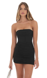 Mesh Strapless Coset Dress in Black