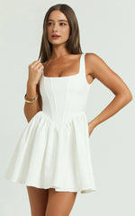 Aimee Scoop Neck Corset Mini Dress – Draped White Elegance