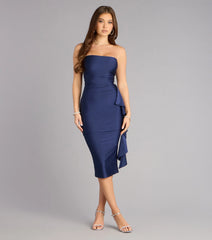 Evening Smooth Strapless Sash Midi Dress