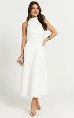 Macy Midi Dress – Sleeveless High-Neck A-Line Dress in Off White