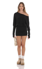 Off Shoulder Pencil Skirt Dress in Black