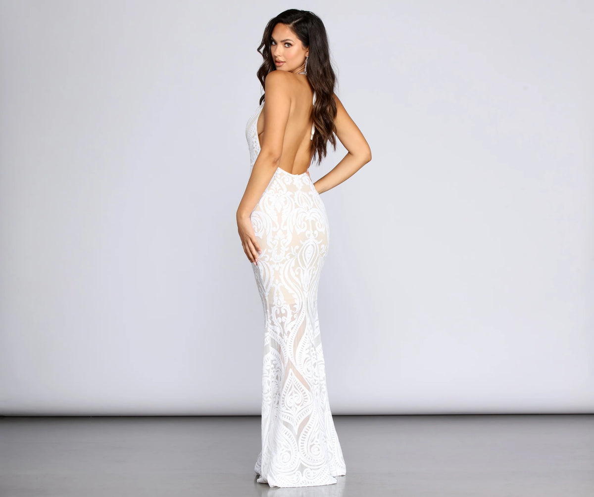 Meg Formal Sequin Halter Dress