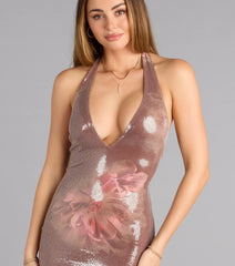 Night Garden Glow Floral Sequin Halter Dress