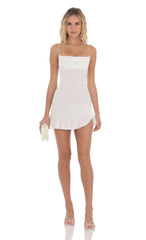 Ruffled Slit Dress in White