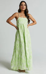 Floral Maxi Dress - Sleeveless V-Neck Summer Dress in Lime