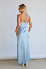 Lucinda Halter V-Neck Open Back Satin Midi Dress