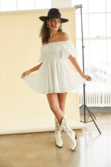 Santal Puff Babydoll Dress in White