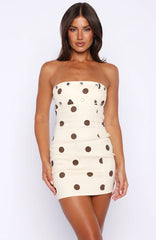 Luxe Envy Strapless Mini Dress Cream/Chocolate Polka Dot