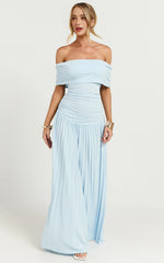 Off The Shoulder Maxi Shift Dress in Soft Blue