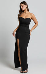 Panelled Thigh Split Strapless Maxi Dress in Black