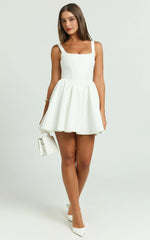 Aimee Scoop Neck Corset Mini Dress – Draped White Elegance