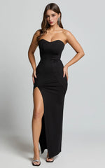 Panelled Thigh Split Strapless Maxi Dress in Black
