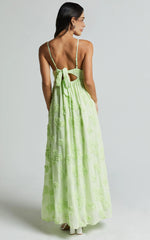 Floral Maxi Dress - Sleeveless V-Neck Summer Dress in Lime