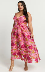 A-Line Corset Detail Midi Dress in Light Pink