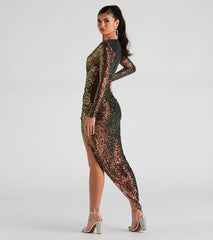 Malika Sequin Asymmetrical Long Dress