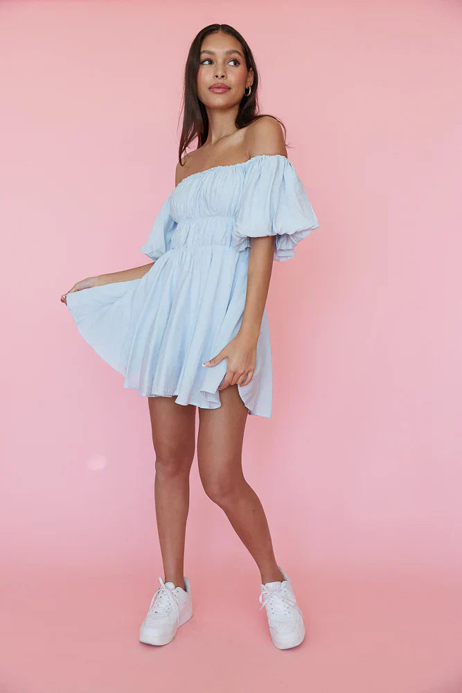 Santal Puff Babydoll Dress in White