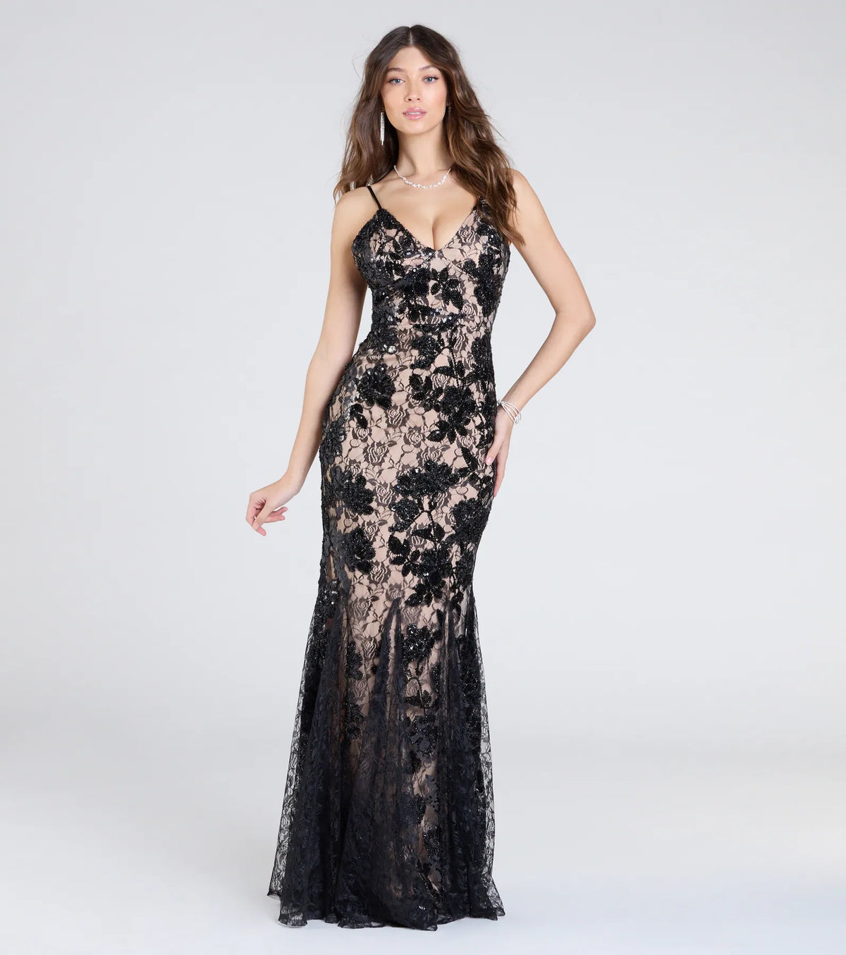Naima V-Neck Mermaid Lace Sequin Formal Dress