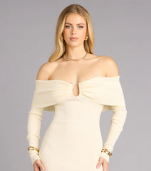 Lowkey Luxe Off Shoulder Hardware Sweater Dress