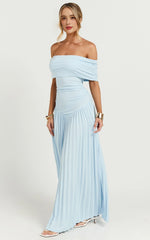 Off The Shoulder Maxi Shift Dress in Soft Blue