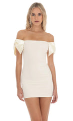 Off Shoulder Bow Sleeves Dress in Ivory