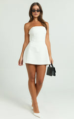 Benson Playsuit – Strapless Fit & Flare Romper in Crisp White