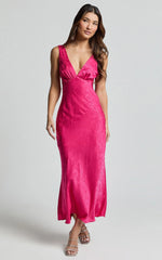 Cohen Midi Dress – Textured Satin Mid-Length Dress in Blush Pink