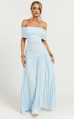 Off The Shoulder Maxi Shift Dress in Soft Blue