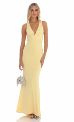 Front Twist V-Neck Maxi Dress in Yellow