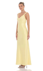 Satin Open Back Maxi Dress in Yellow