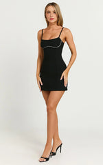 Sleeveless Bust Detail A-Line Mini Dress in Black