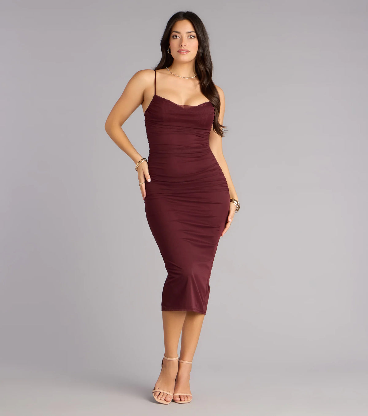 Crushworthy Mesh Ruched Midi Dress