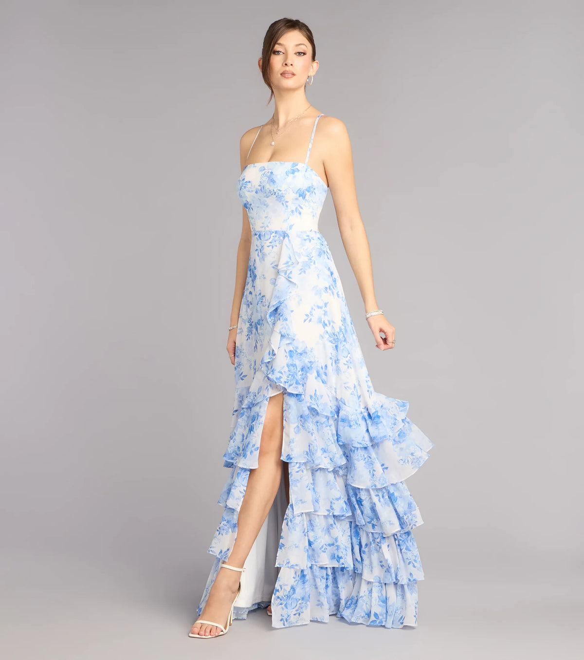 Alia Floral Chiffon Ruffle A-Line Dress