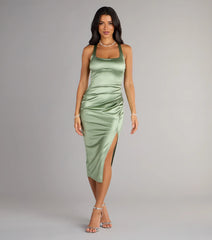 Brea Satin Halter Bodycon Midi Dress
