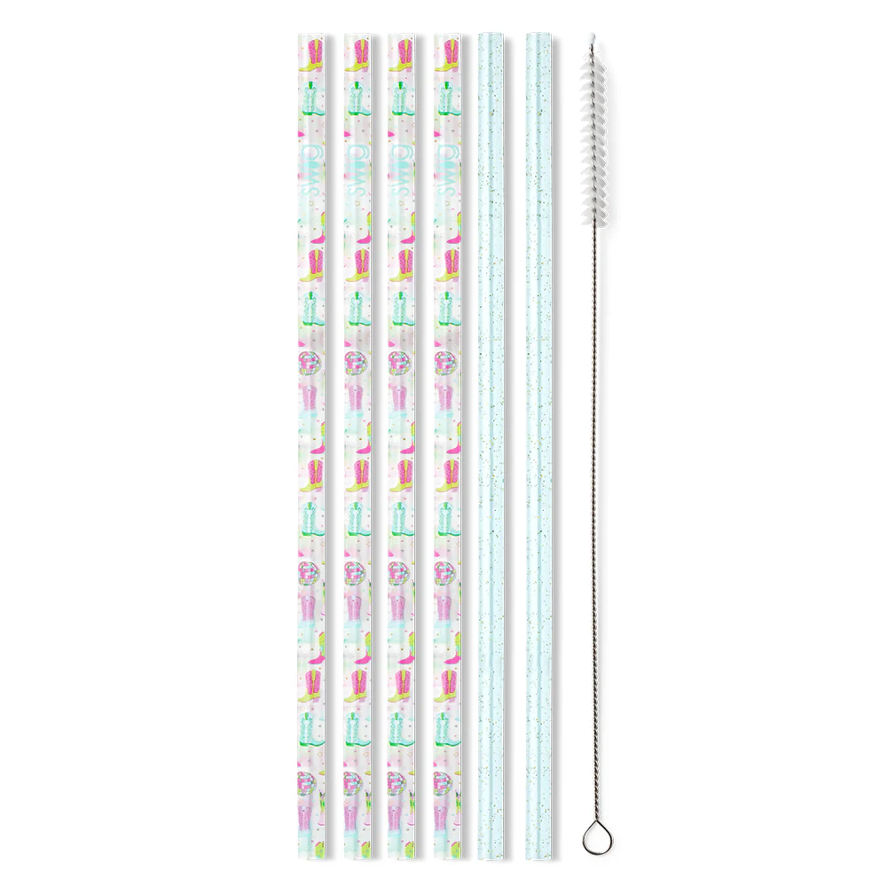 Disco Cowgirl + Aqua Glitter Reusable Straw Set