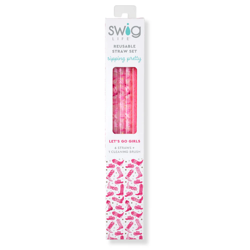Let's Go Girls + Pink Glitter Reusable Straw Set