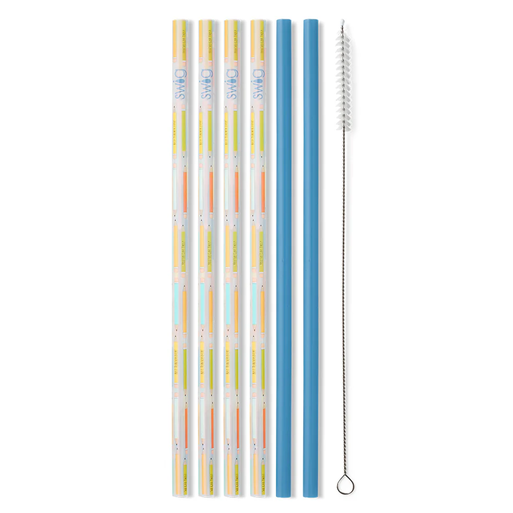 Teacher Life + Blue Reusable Straw Set