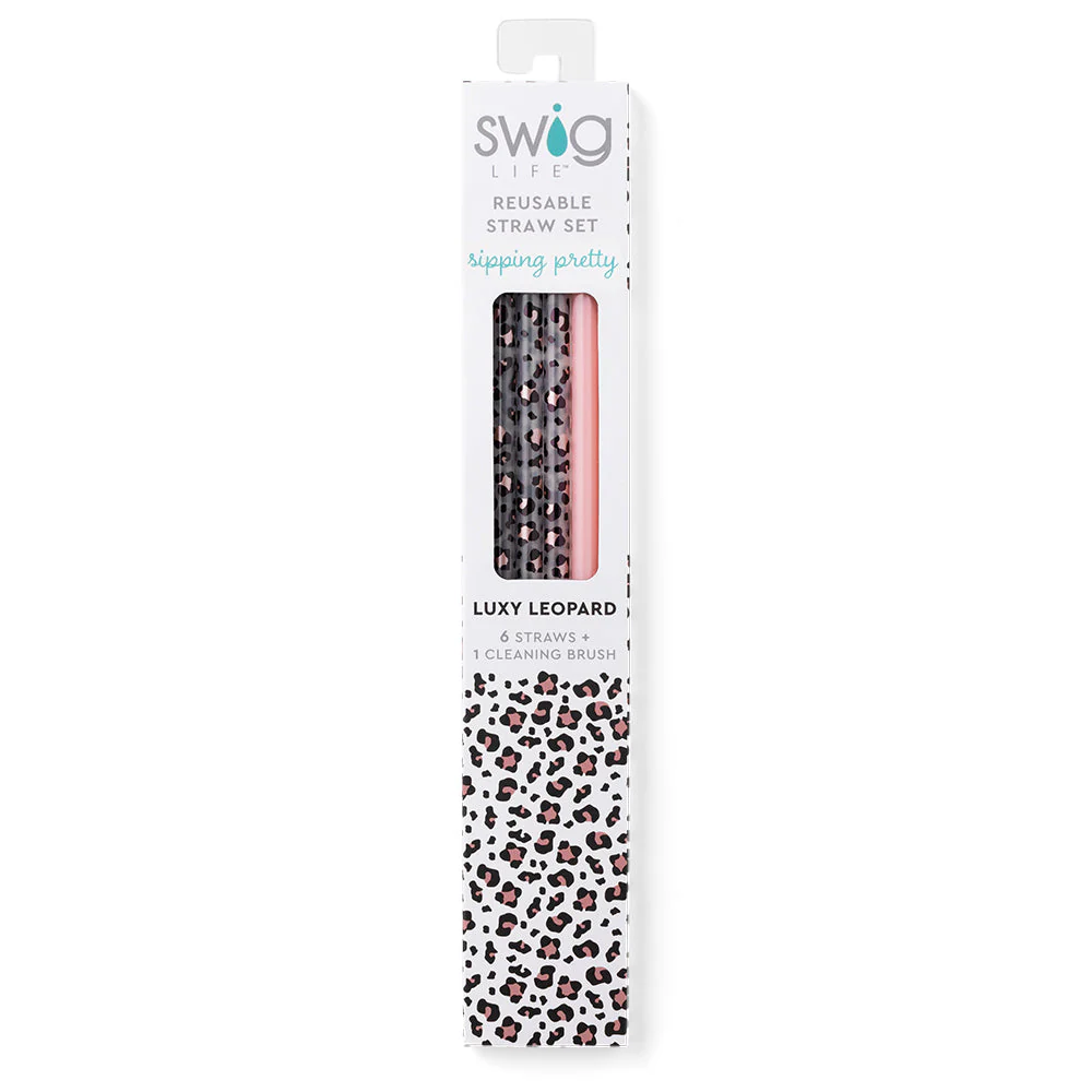Luxy Leopard + Blush Reusable Straw Set