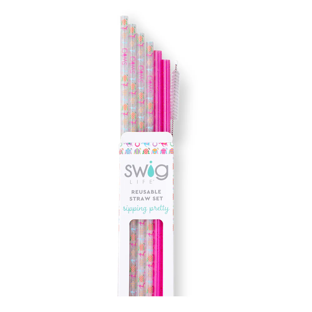 Go Baby Go + Pink Glitter Reusable Straw Set