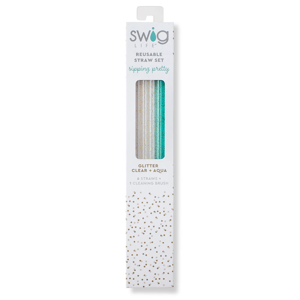 Glitter Clear + Aqua Reusable Straw Set